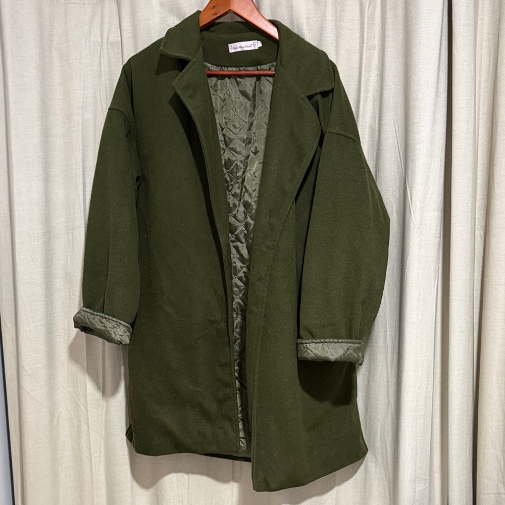 Women's Olive Green Pea Coat with Quilted Lining
